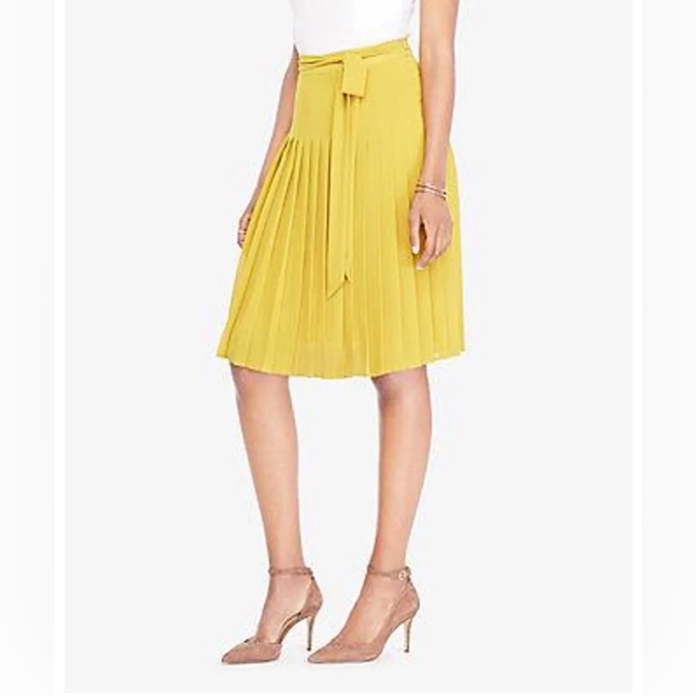 Ann Taylor Tie-Front Pleated Midi Skirt Gold Ochre 4